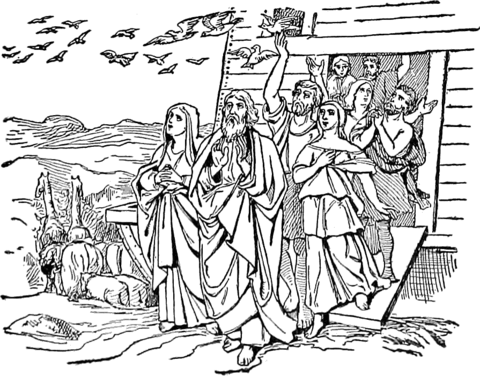 Noah'S Family Leaves The Ark Coloring Page